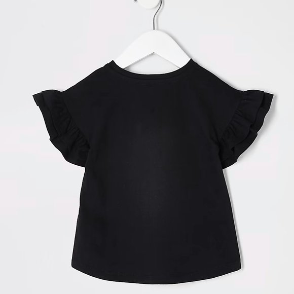 River Island Toddler Girls 'A Little Bit Sassy' Print Frill Sleeve T-Shirt - Picture 2 of 3